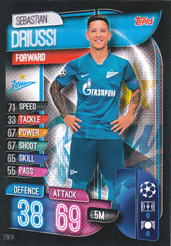 Sebastian Driussi Zenit Petersburg 2019/20 Topps Match Attax CL #ZEN14